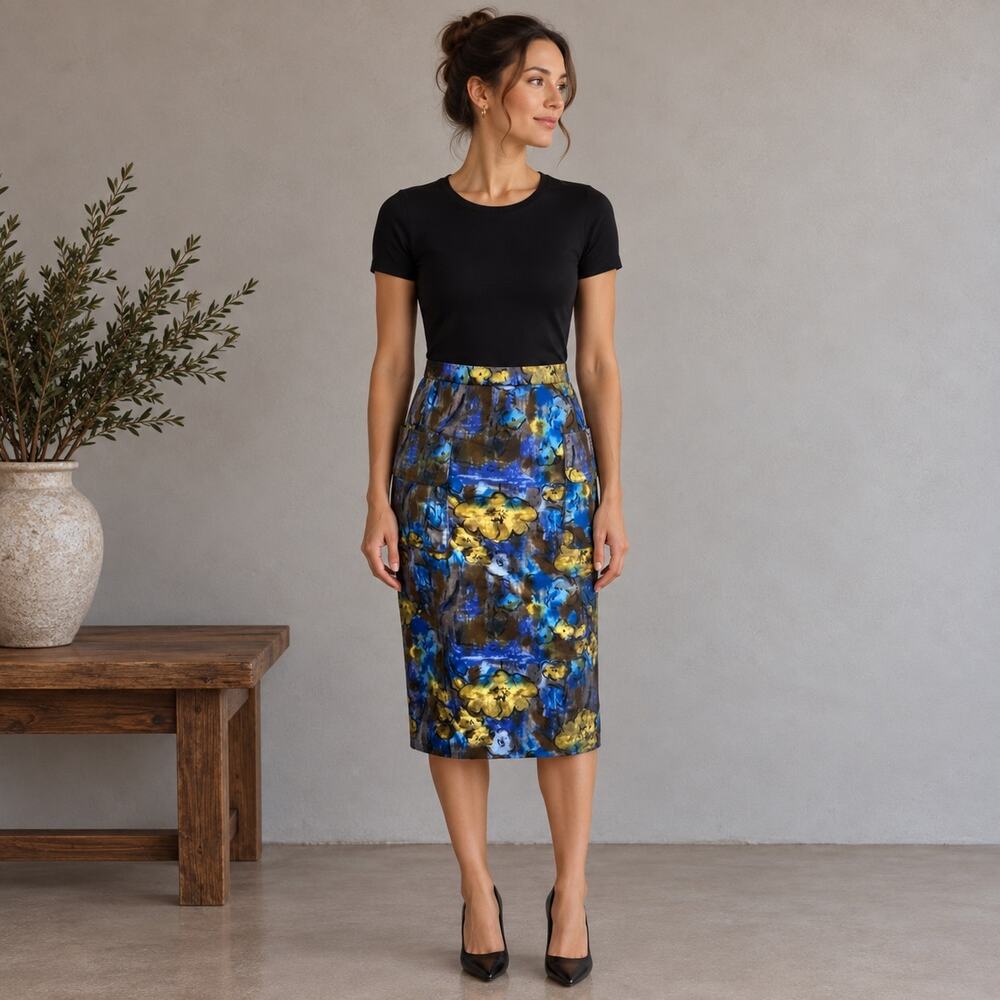 Plenty Tracey Reese Blue Floral Pencil Skirt size 0